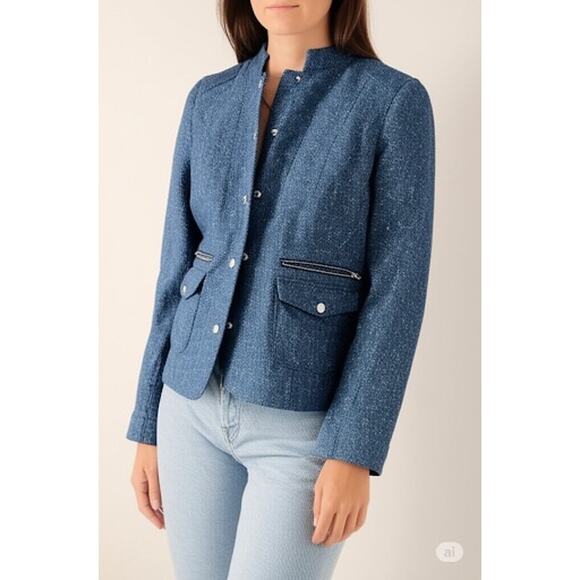 L.L.Bean Women's Tweed Blazer Jacket Wool Medium Blue Lined Elbow Patches - Picture 1 of 6